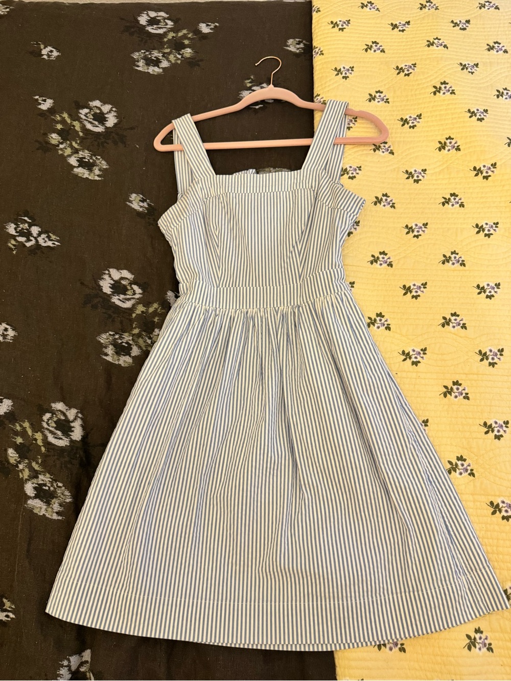 J. Crew Factory Blue and White Seersucker Bow Back Dress - XXS